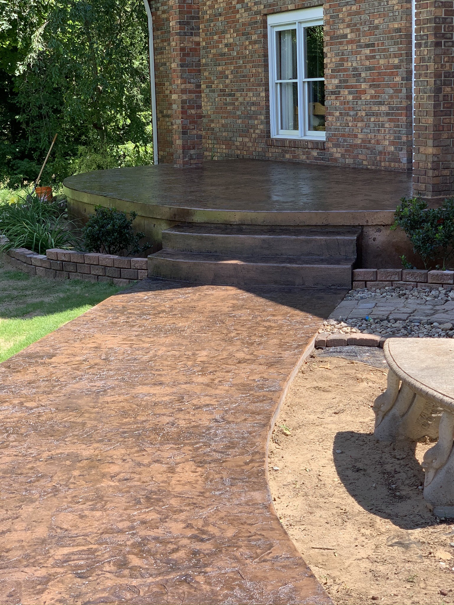 Stamped concrete patio at a home in Three Rivers, Michigan