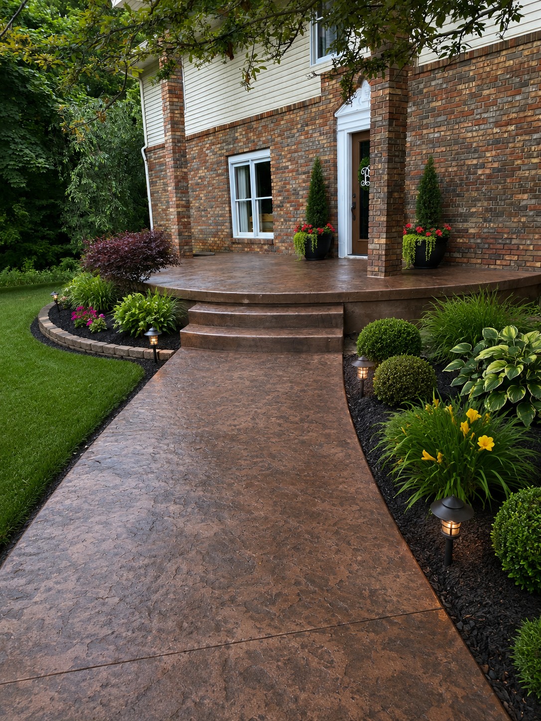 Stamped concrete patio showing decorative finish at a home in Three Rivers, Michigan