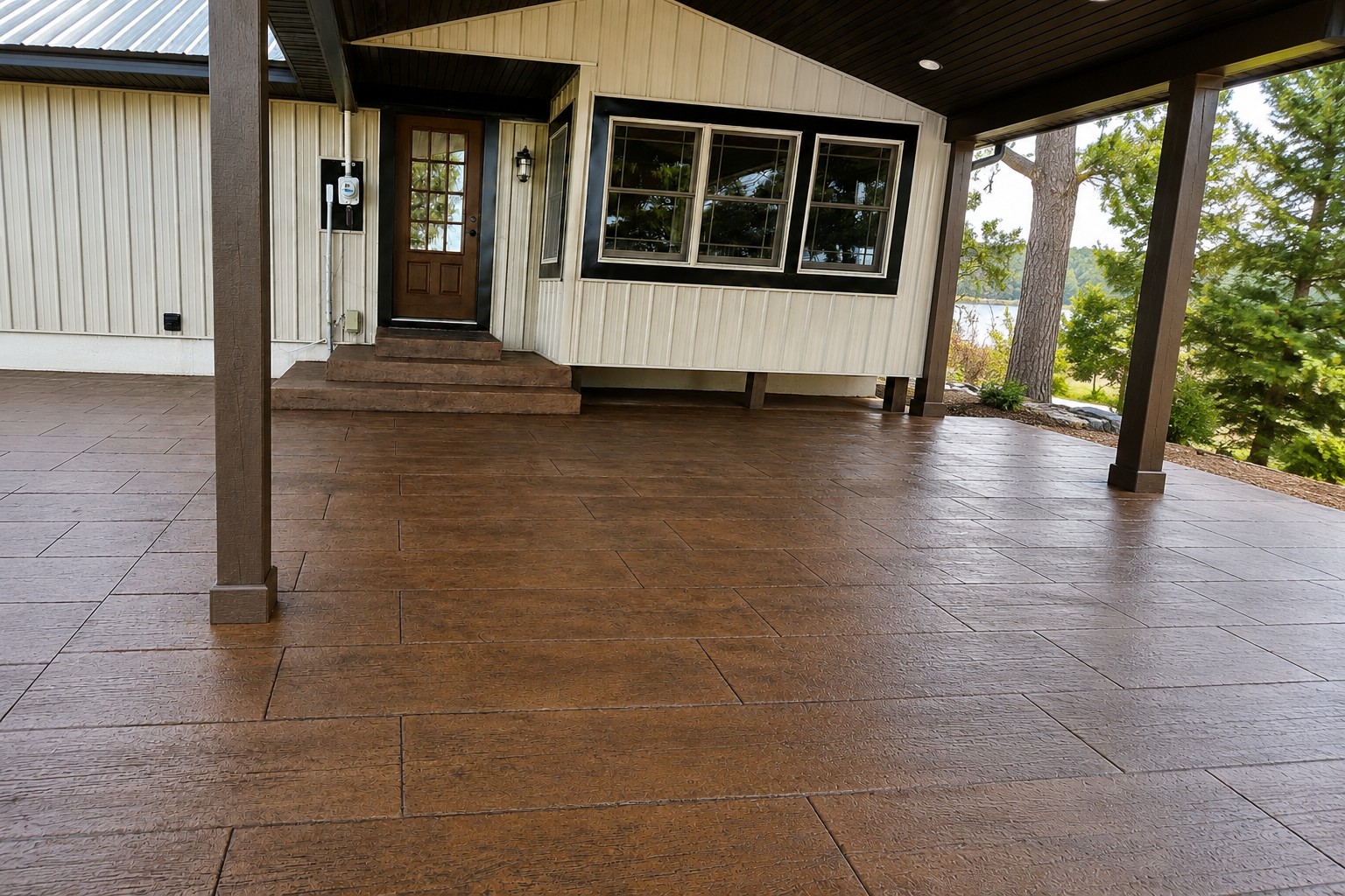 Stamped concrete patio with wood plank pattern in Sturgis, Michigan