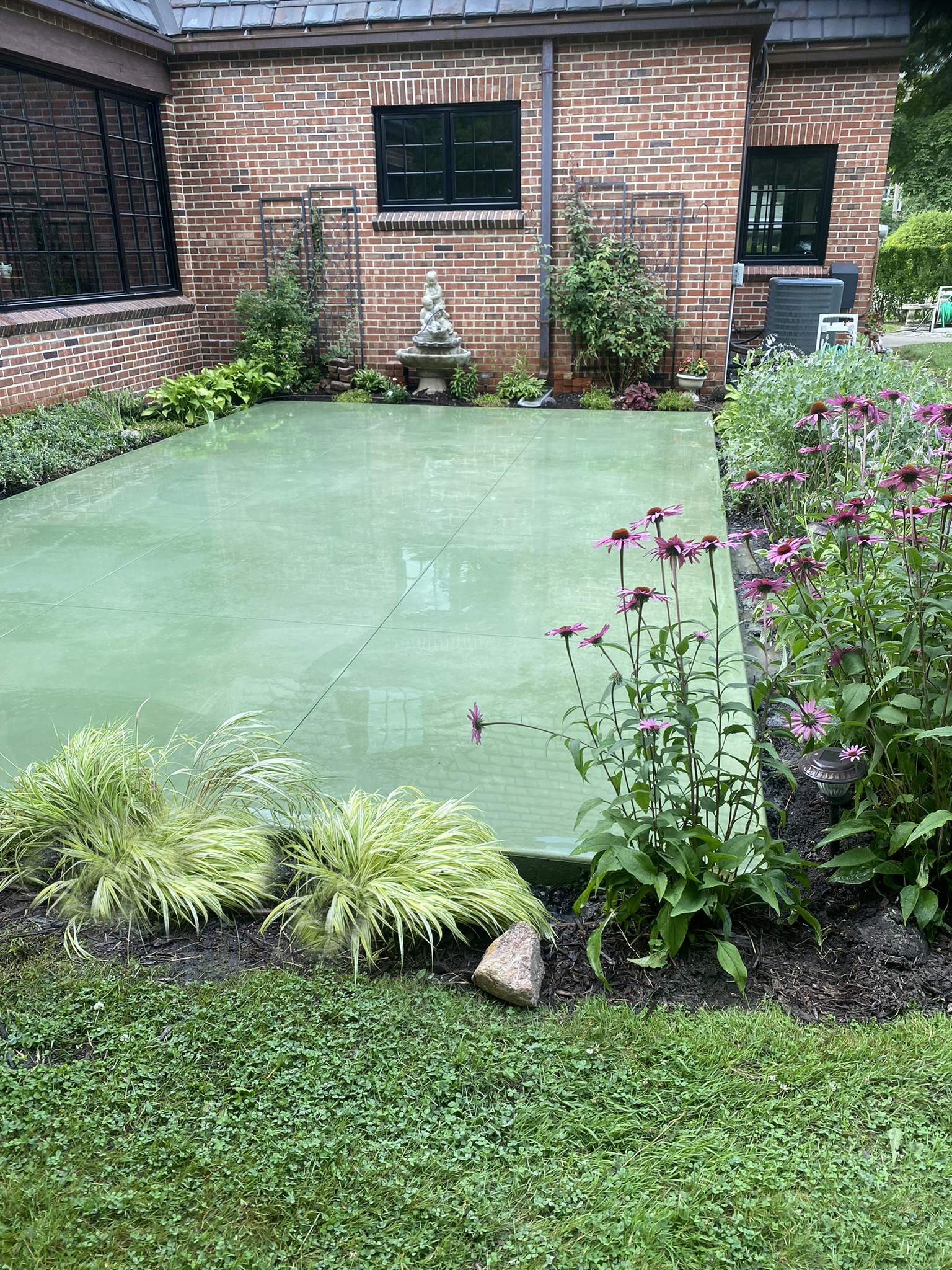 Colored concrete patio project completed in Sturgis, Michigan by Marc Todd Concrete