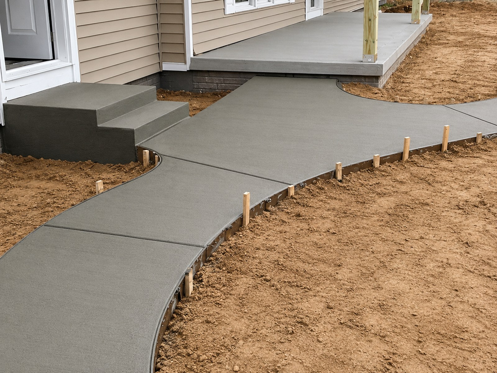 Colored concrete sidewalk and front entryway installed by MTC Concrete Design in Granger, Indiana
